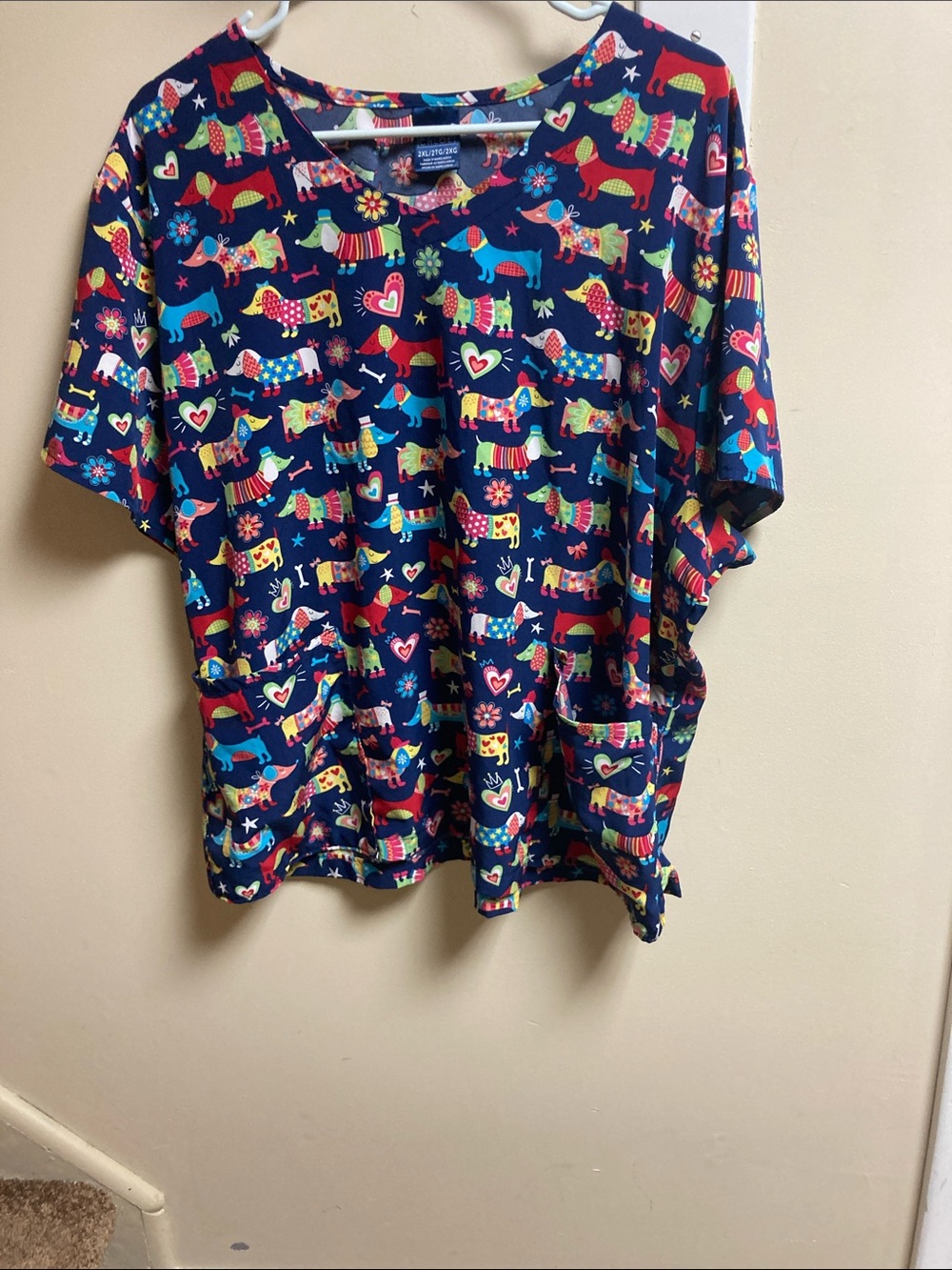 Women's Navy Multicolor Patterned Short-Sleeve Top